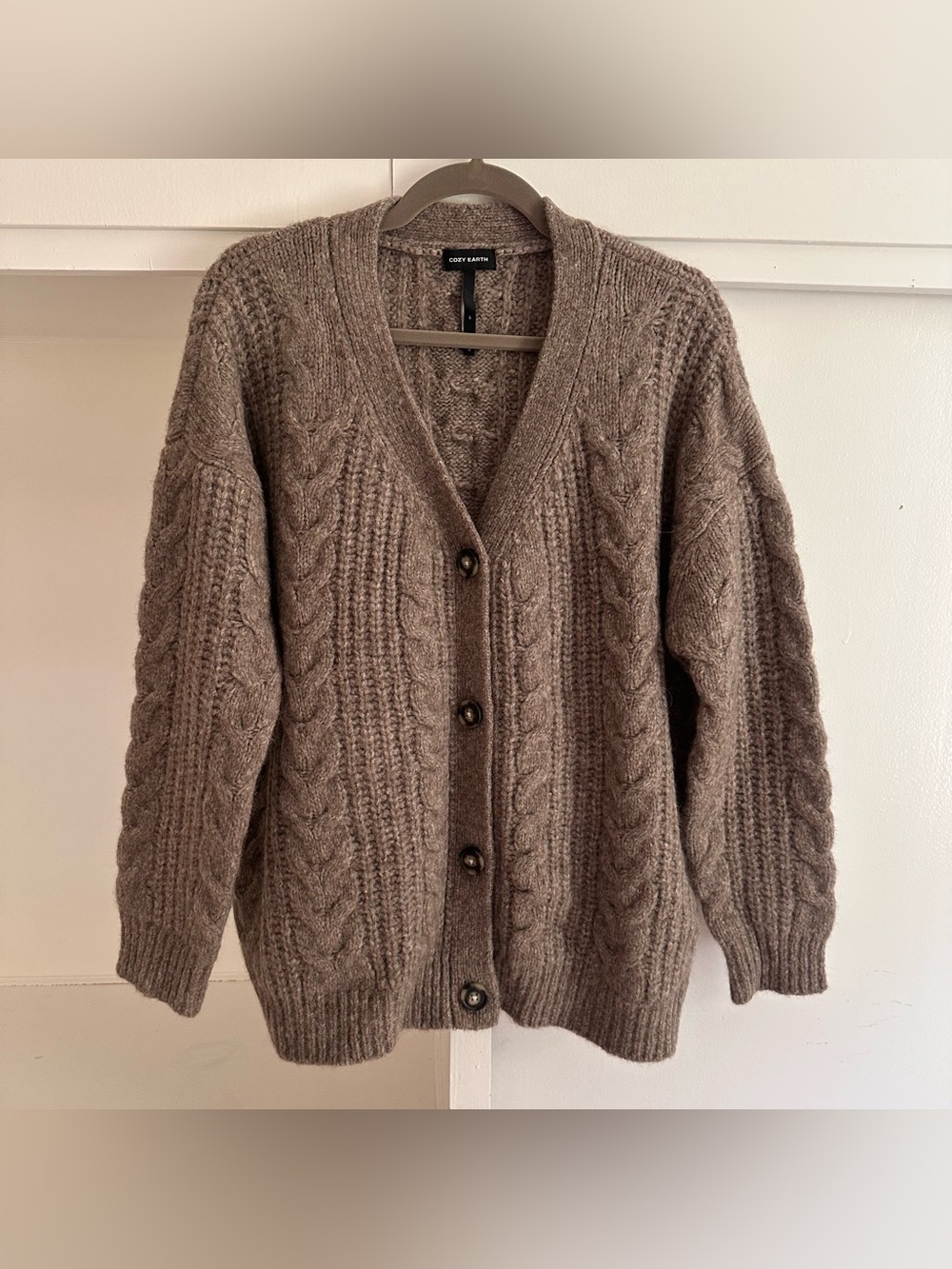 Cozy Earth Oversized Cardigan Sweater Yak Alpaca Merino Wool Brown $375 - S